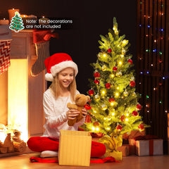 3 FT Pre-Lit Mini Artificial Christmas Tree with 363 Tips, 50 Warm White LEDs and Burlap Base