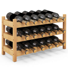 3-Tier Bamboo Freestanding Countertop Wine Bottle Organizer-Natural