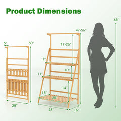 3 Tier Bamboo Hanging Plant Stand with Height Adjustable Hanger Rod-Natural