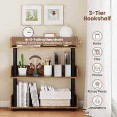 3-Tier Bookshelf with Anti-Tipping Kit and Industrial Storage Unit for Living Room-Rustic Brown