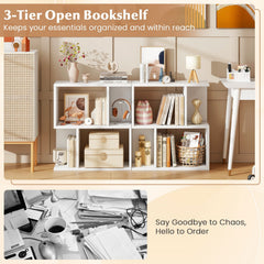 3-Tier Bookshelf with Display Shelf for Small Space-White