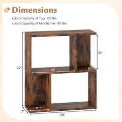 3-Tier Bookshelf with Display Shelf for Small Space-Rustic Brown