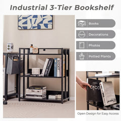 3-Tier Corner Bookshelf with Adjustable Shelves and Anti-Toppling Device for Study-Black