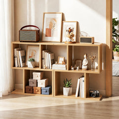 3-Tier Geometric Bookshelf Freestanding Display Shelf Side Table Set of 2-Natural
