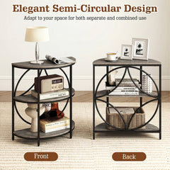 3-Tier Half Round End Table with Study Metal Frame for Living Room-Gray