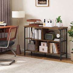 3-Tier Horizontal Cubby Bookshelf with Open Shelves-Rustic Brown
