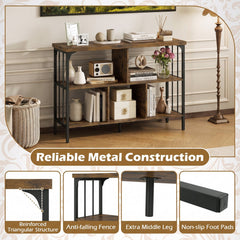 3-Tier Horizontal Cubby Bookshelf with Open Shelves-Rustic Brown