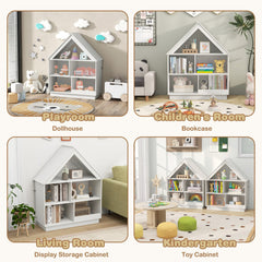 3-Tier House-Shaped Toy Storage Organizer with Open Shelves-White