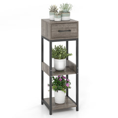 3-Tier Tall Plant Stand with Drawer and Anti-Tipping Kit, Grey