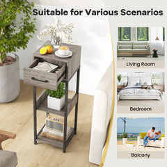 3-Tier Tall Plant Stand with Drawer and Anti-Tipping Kit, Grey