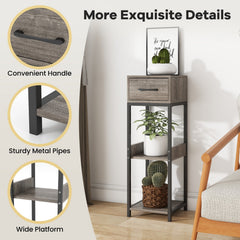 3-Tier Tall Plant Stand with Drawer and Anti-Tipping Kit, Grey
