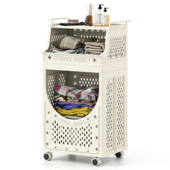 3-Tier Laundry Cart Folding Hamper with Lockable Wheels
