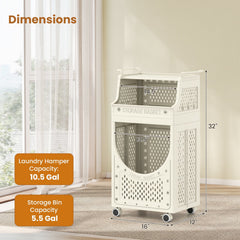 3-Tier Laundry Cart Folding Hamper with Lockable Wheels