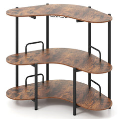 3-Tier Liquor Bar Table with Stemware Racks and Storage Shelves-Rustic Brown