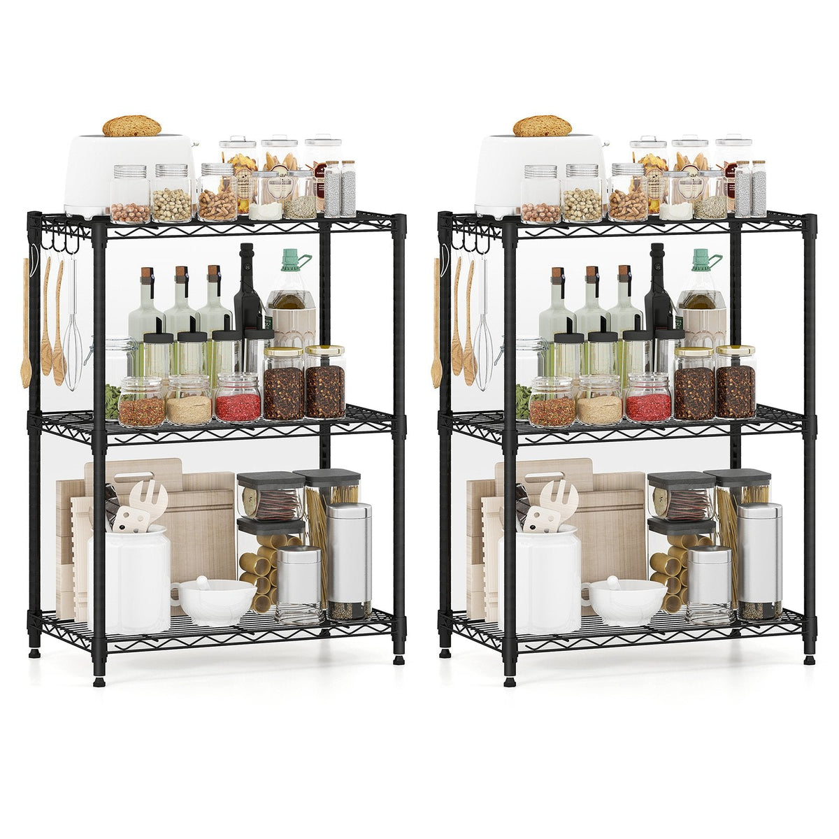 3-Tier Metal Storage Shelving Unit Set of 2 with V-Shaped Wire Rack-Black