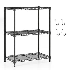 3-Tier Metal Storage Shelving Unit Set of 2 with V-Shaped Wire Rack-Black