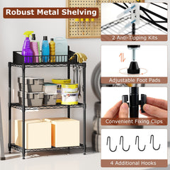 3-Tier Metal Storage Shelving Unit Set of 2 with V-Shaped Wire Rack-Black