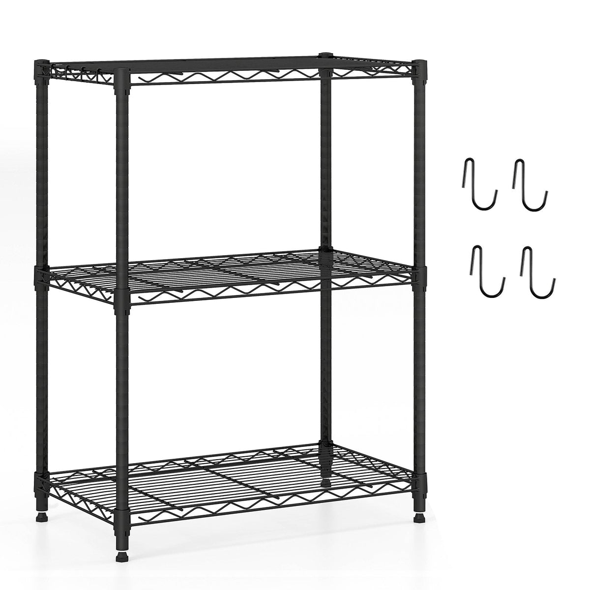 3-Tier Metal Storage Shelving Unit with V-Shaped Wire Rack and, 450 LBS Capacity-Black