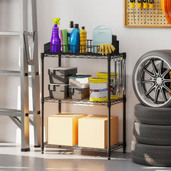 3-Tier Metal Storage Shelving Unit with V-Shaped Wire Rack and, 450 LBS Capacity-Black