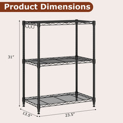 3-Tier Metal Storage Shelving Unit with V-Shaped Wire Rack and, 450 LBS Capacity-Black