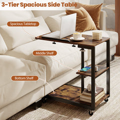 3-Tier Mobile Couch Side Table with Tiltable Tabletop-2 Piece