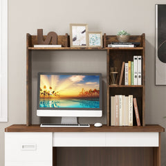 3 Tier Desk Bookshelf in Brown, 29 Inch Monitor Shelf Unit for Screens up to 27 Inches