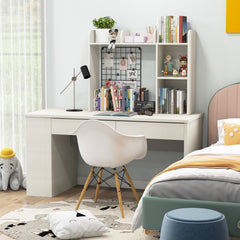Desktop Bookshelf and Monitor Stand with Open Back Compartment, White