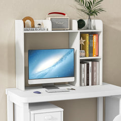 Desktop Bookshelf and Monitor Stand with Open Back Compartment, White