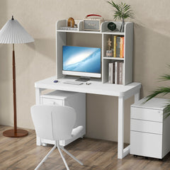 Desktop Bookshelf and Monitor Stand with Open Back Compartment, White