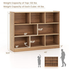 Natural 3 Tier 8 Cube Bookcase, 48 Inch Open Storage Shelves with Anti Tipping Kits