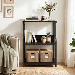 3-Tier Rolling Printer Stand with Adjustable Shelf and Lockable Wheels-Black