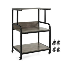 3-Tier Rolling Printer Stand with Adjustable Shelf and Lockable Wheels-Oak