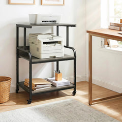 3-Tier Rolling Printer Stand with Adjustable Shelf and Lockable Wheels-Oak
