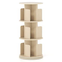 3-Tier Rotating Bookshelf with Dividers and Anti-falling Baffles-Natural