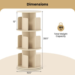 3-Tier Rotating Bookshelf with Dividers and Anti-falling Baffles-Natural