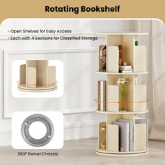 3-Tier Rotating Bookshelf with Dividers and Anti-falling Baffles-Natural