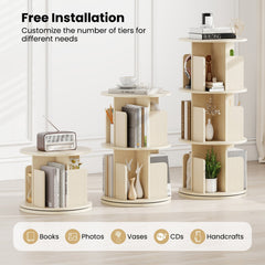 3-Tier Rotating Bookshelf with Dividers and Anti-falling Baffles-Natural
