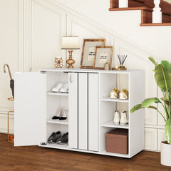 3-Tier Shoe Cabinet with Doors with Adjustable Open Shelves for Entryway-White