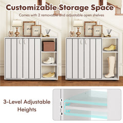 3-Tier Shoe Cabinet with Doors with Adjustable Open Shelves for Entryway-White