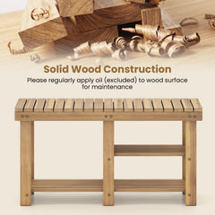 3-Tier Solid Wood Shoe Rack Bench with Slatted Shelves-L