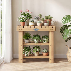 3-Tier Solid Wood Shoe Rack Bench with Slatted Shelves-S