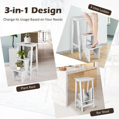 3-Tier Step Stool 3 in 1 Folding Ladder Bench-White