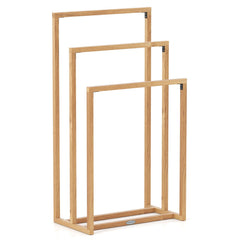 3-Tier Teak Wood Towel Rack with 3 Hanging Crossbars