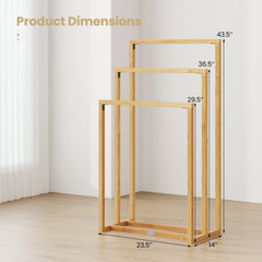 3-Tier Teak Wood Towel Rack with 3 Hanging Crossbars