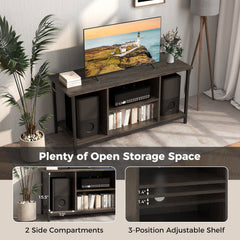 3-Tier TV Stand with Power Outlet USB and Adjustable Shelf-Gray