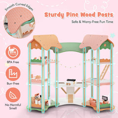 3-Tier Wooden Dollhouse for Kids Aged 3-8 Years Old with 32 Pieces of Accessories-Multicolor