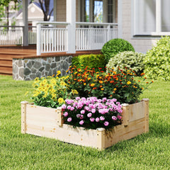 3-Tier Wooden Raised Garden Bed with Open-Ended Base-Natural