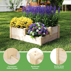 3-Tier Wooden Raised Garden Bed with Open-Ended Base-Natural