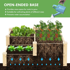3-Tier Wooden Raised Garden Bed with Open-Ended Base-Natural