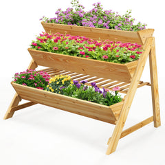3 Tier Vertical Raised Garden Bed with Storage Shelf, 46 Inch Wooden Planter with Liners